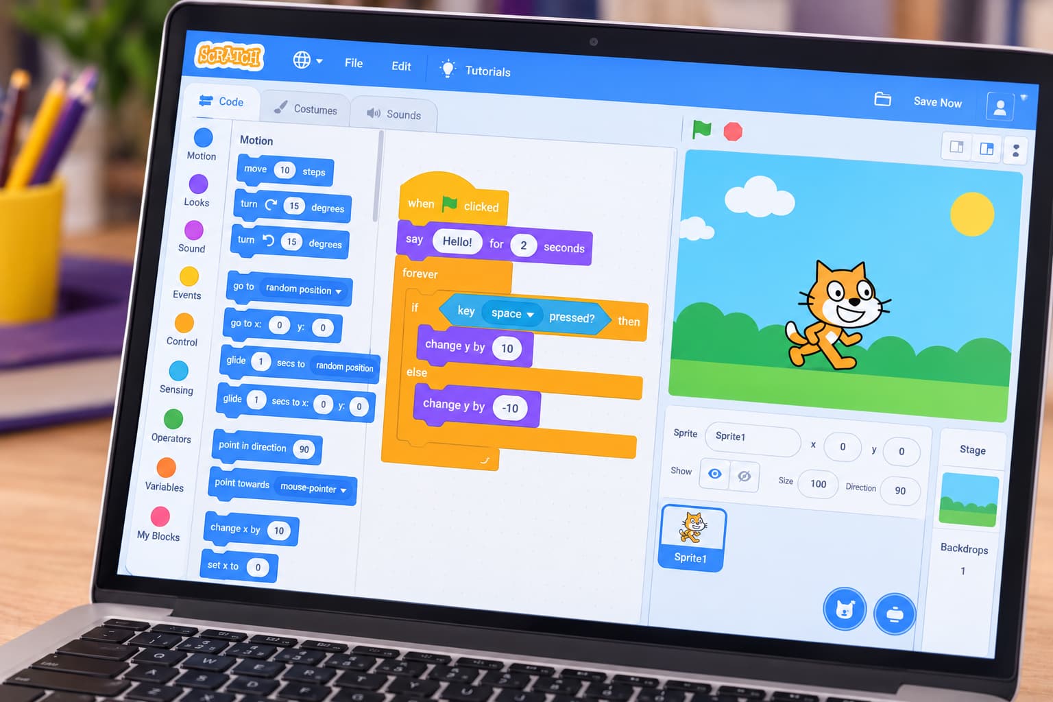 Colorful Scratch blocks being snapped together